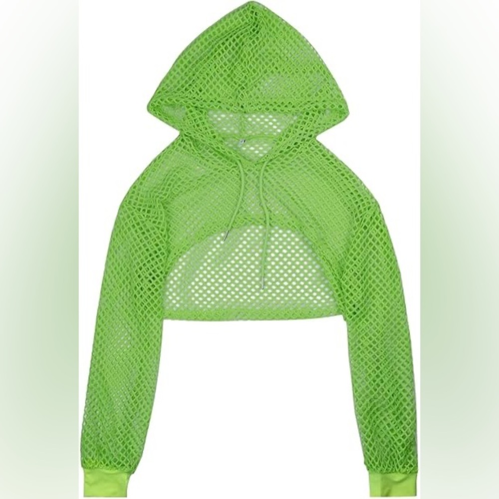 Y2k Women’s Fishnet Mesh Crop Top Hoodie Size Large
